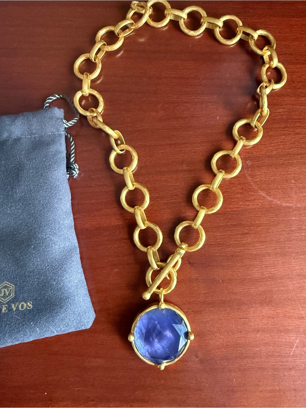 Julie Vos Honeybee Tanzanite Blue statement Necklace in gold plate.